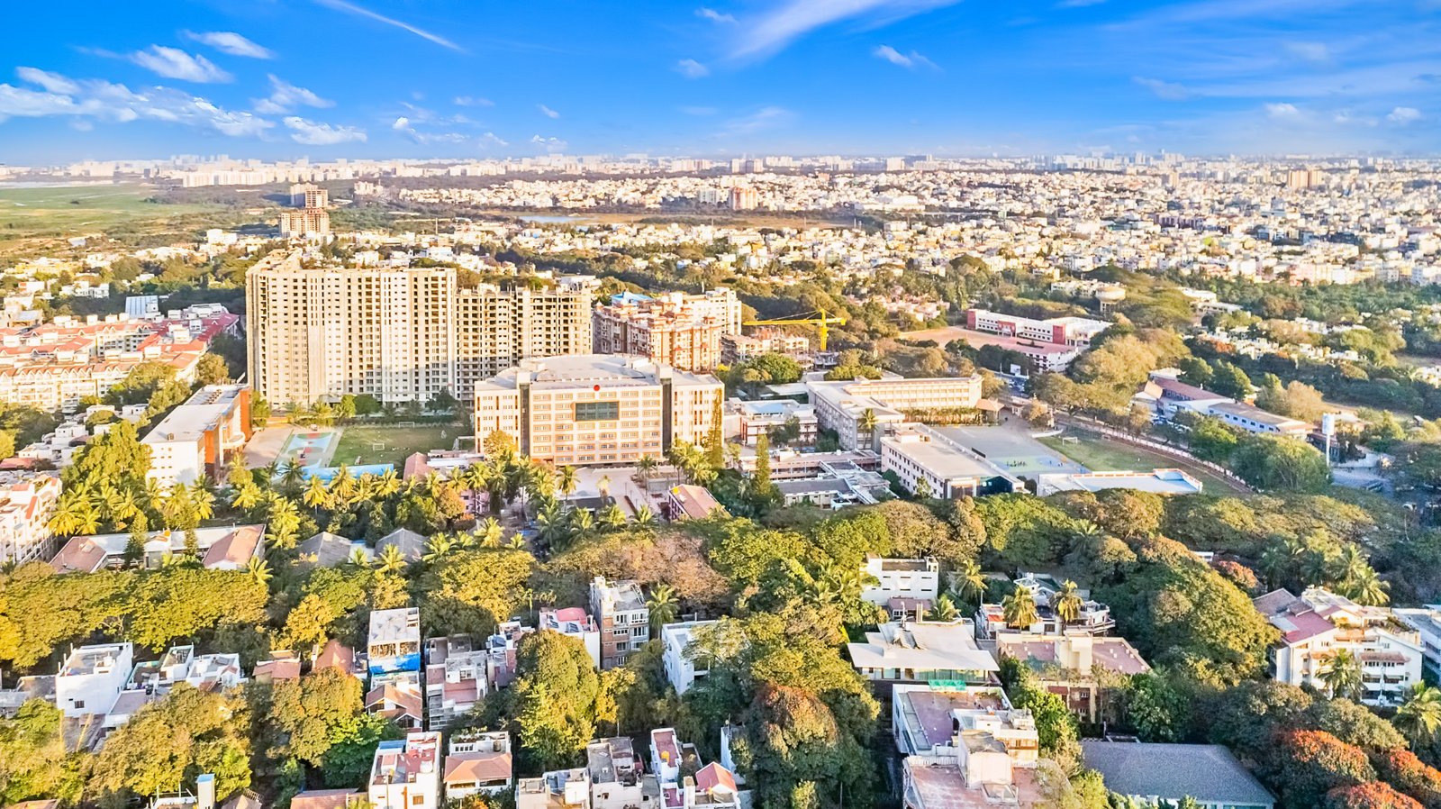 Aerial view of St. Francis College campus and Bengaluru